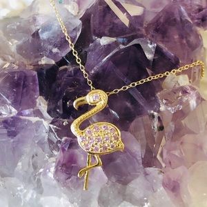 Gold over Sterling Flamingo Pink Gem Necklace